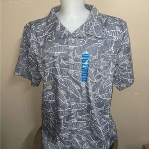 Barefoot Men's Grey Fish Hawaiian Shirt Size XXL 100% Cotton Made in USA